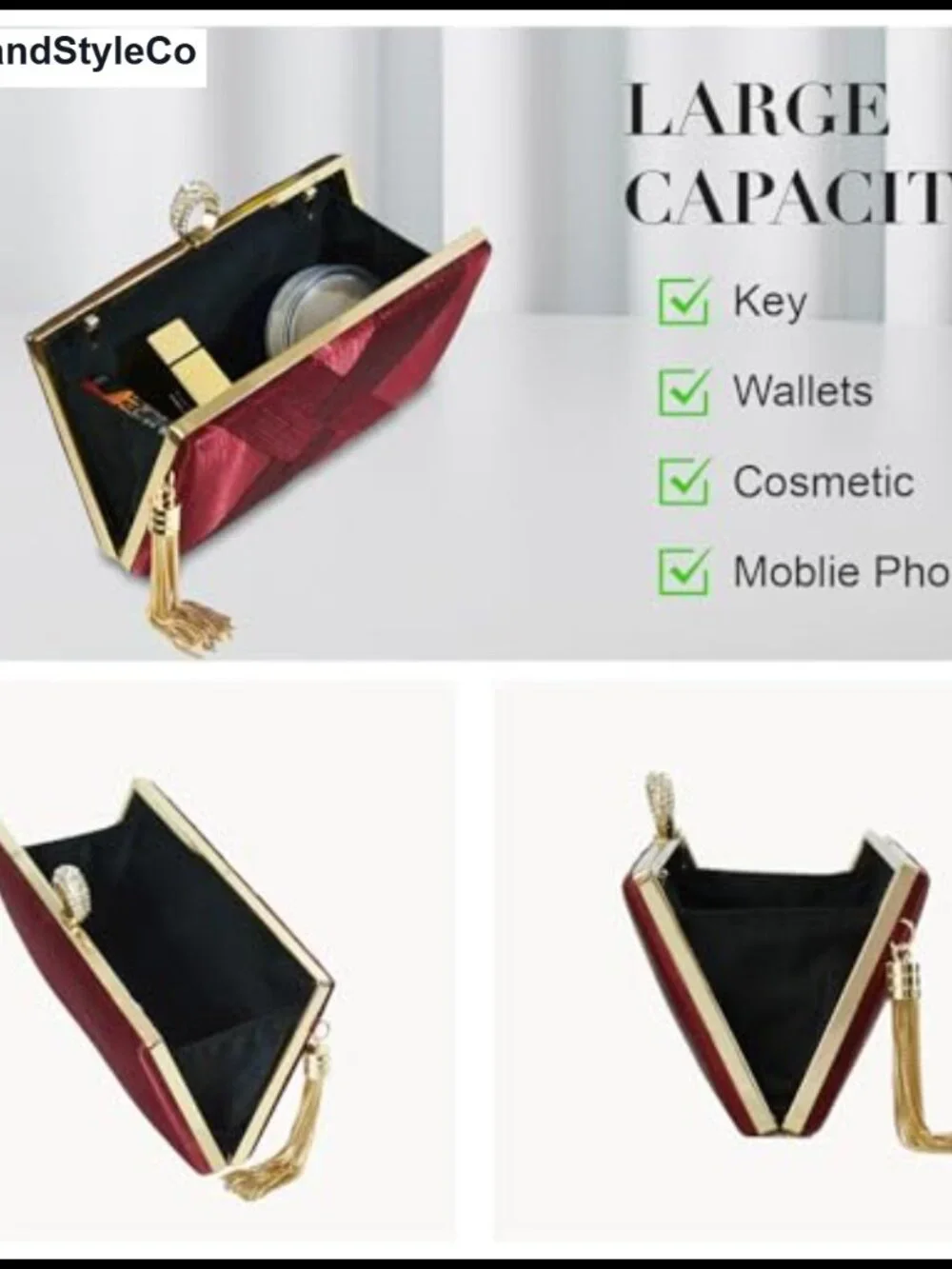 Silk Satin Beaded Tassel Evening Clutch Crossbody Wedding Party Bag